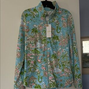Lilly Pulitzer Zip-Up Jacket with Pink & Green Tropical Print Mermaids. NWT